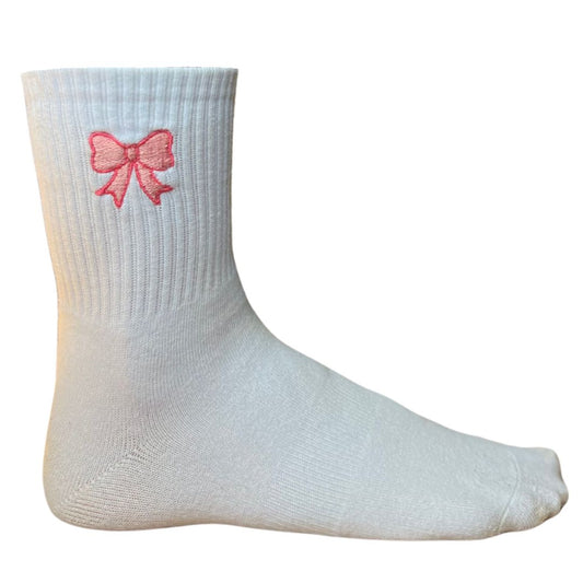 HEXSOX - Embroidered Crew Socks - Pink Bow